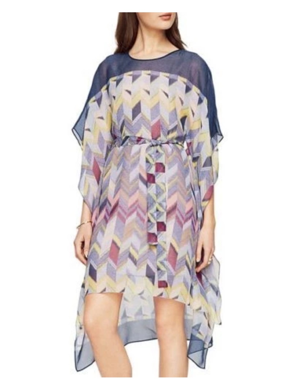 NWT- BCBG Max Azria Chevron Tie-Waist Tunic in Blue, Yellow, Pink xsmall